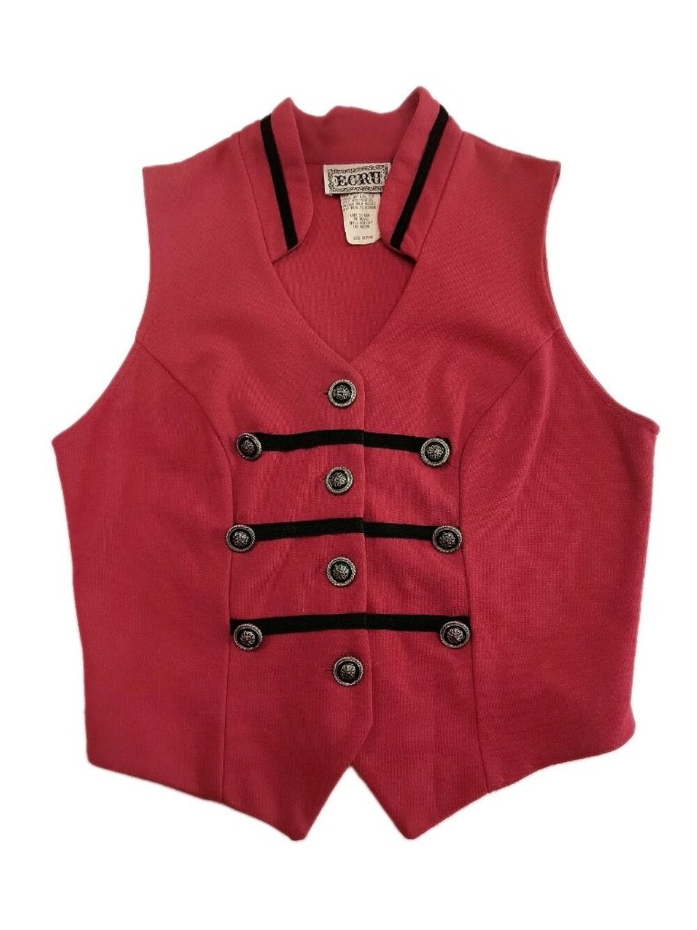 ECRU Vintage Vest Women Size M Red Black Trim Military Styles Made in USA